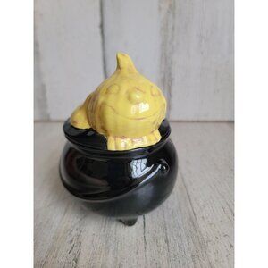 Vintage Mini cauldron face trinket container Halloween